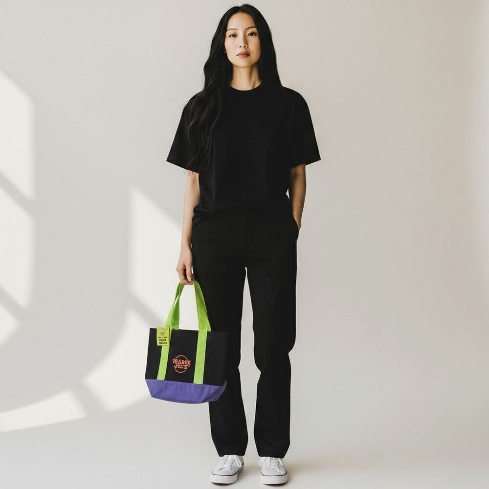 Trader Joe’s Multicolor Trick Treat Tote Bag Limited Edition Black Green Purple